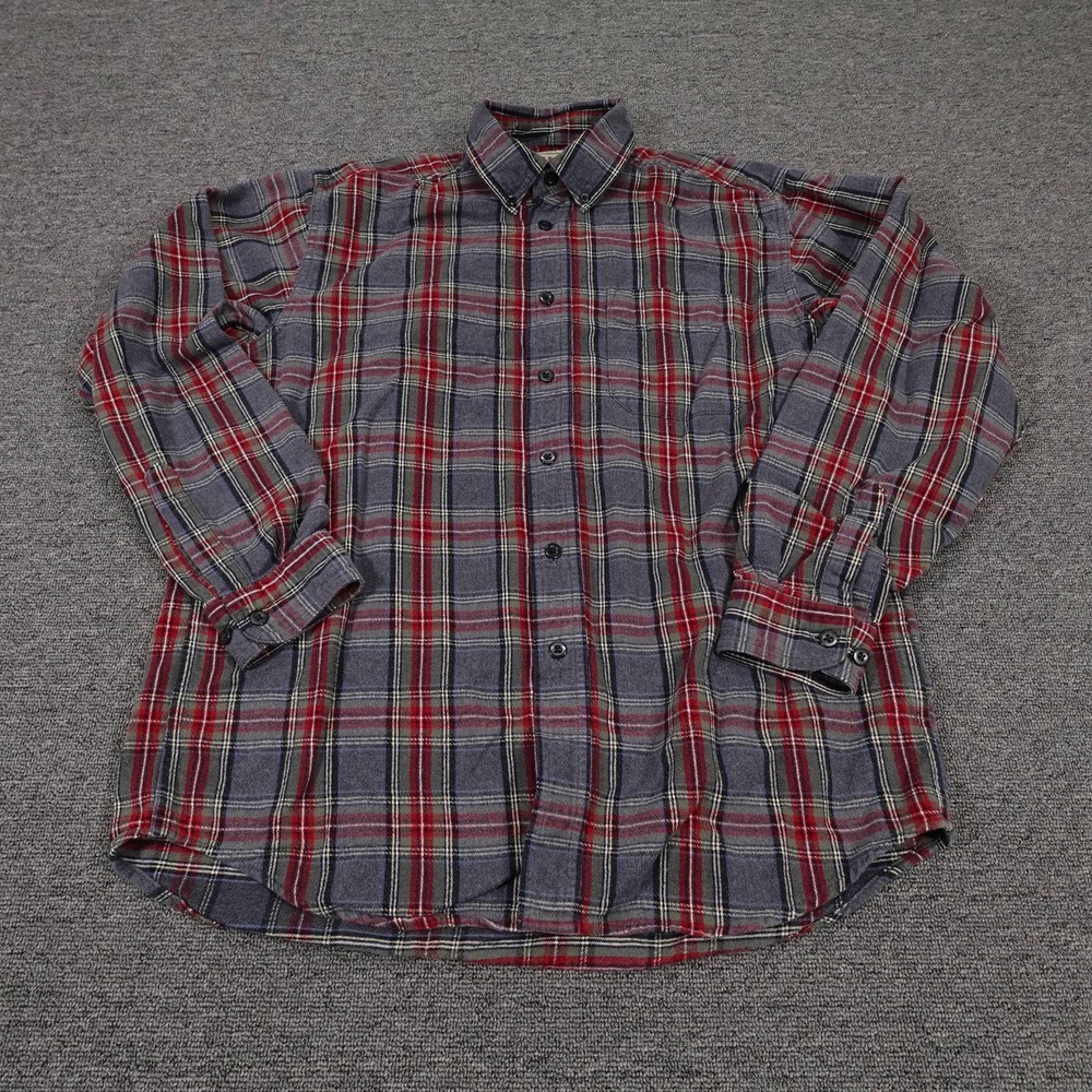 L.L.Bean Shirt Mens Medium Gray Plaid Flannel Long Sleeve Button Up Casual